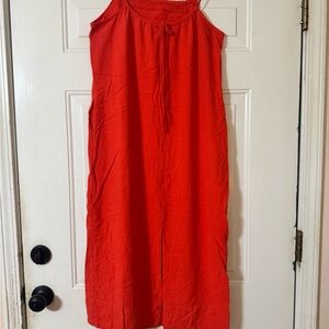 Red Midi Dress with Adjustable Tie